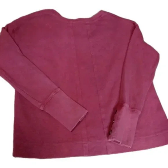 Jane + Delancey Pink Waffle Knit Top Button Cuff V-Neck Pullover Thermal L - Picture 6 of 12